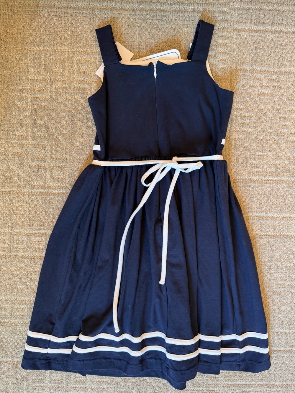 NWT Florence Eiseman Girls Navy & White knit Anchor Pocket Sundress 6x - Picture 2 of 4